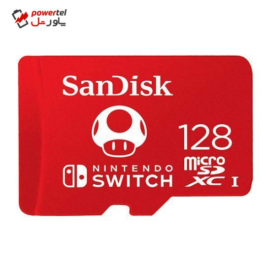 کارت حافظه microSDXC سن دیسک مدل Nintendo Switch کلاس I استاندارد UHS-I سرعت 100MBps ظرفیت 128 گیگابایت