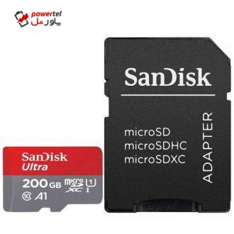 کارت حافظه microSDXC سن دیسک مدل Ultra کلاس 10 و A1 استاندارد UHS-I U1 سرعت 100MBps 667X همراه با آداپتور SD ظرفیت 200 گیگابایت