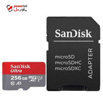 کارت حافظه microSDXC سن دیسک مدل Ultra کلاس10 و A1 استاندارد UHS-I U1 سرعت 100MBps 667X همراه با آداپتور SD ظرفیت 256 گیگابایت