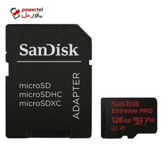 کارت حافظه microSDXC سن دیسک مدلExtreme Pro V30  کلاسA1 استاندارد  UHS-I U3 سرعت 100MBps 667X ظرفیت 128 گیگابایت