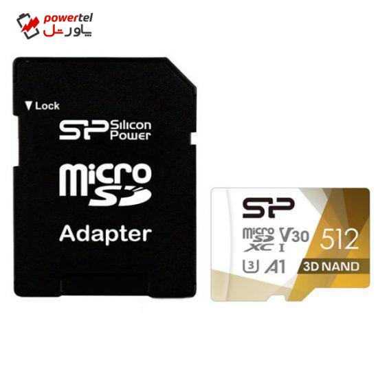 کارت حافظه microSDXC سیلیکون پاور مدل Superior pro کلاس 10 استاندارد  UHS-I U3 سرعت 100MBps ظرفیت 512 گیگابایت به همراه آداپتور SD