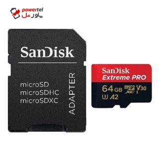 کارت حافظه microSDXC مدل Extreme PRO کلاس A2 استاندارد UHS-I U3 سرعت 170MBps ظرفیت 64 گیگابایت به همراه آداپتور SD