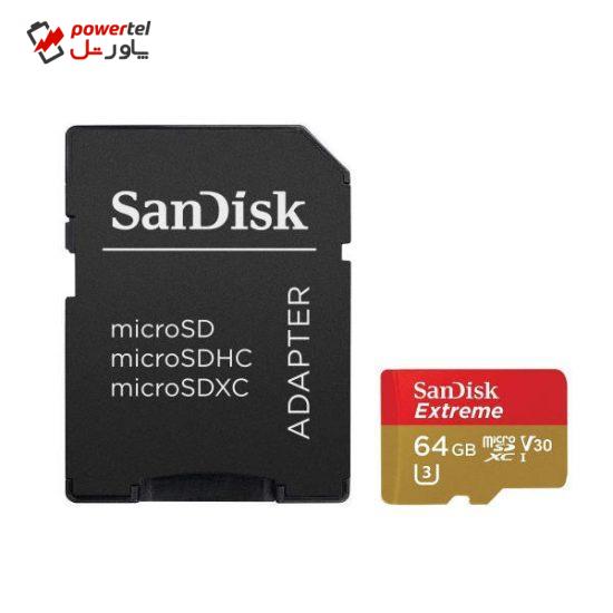 کارت حافظه microSDXC مدل Extreme V30 کلاس A1 استاندارد UHS-I U3 سرعت 100MBps 667X ظرفیت 64 گیگابایت به همراه  آداپتور SD