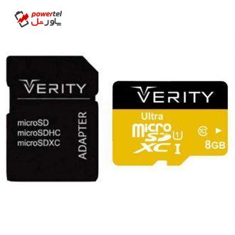 کارت حافظه microSDXC وریتی مدل V95 کلاس 10 استاندارد UHS-I U1 سرعت 95MBps ظرفیت 8 گیگابایت به همراه آداپتور SD