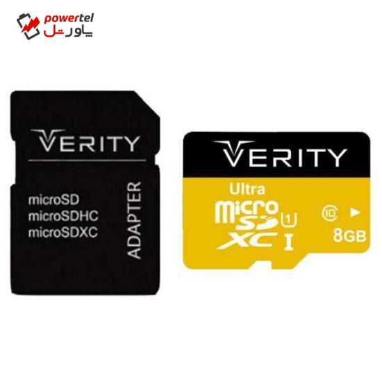 کارت حافظه microSDXC وریتی مدل V95 کلاس 10 استاندارد UHS-I U1 سرعت 95MBps ظرفیت 8 گیگابایت به همراه آداپتور SD