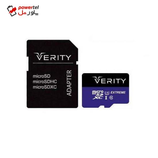 کارت حافظه microSDXC وریتی مدل  pro  کلاس 10 استاندارد UHS-I U3 سرعت 85MBps ظرفیت 128 گیگابایت به همراه آداپتور SD