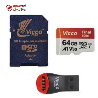 کارت حافظه microSDXC ویکو من مدل Final 600X کلاس 10 استاندارد UHS-I U3 سرعت 90MBps ظرفیت 64گیگابایت همراه با کارت خوان