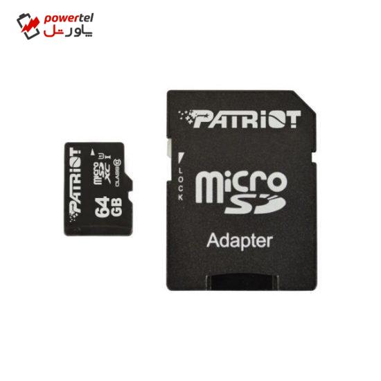کارت حافظه microSDXC پتریوت کلاس 10 استاندارد UHS-I سری LX سرعت 85MB/s ظرفیت 64 گیگابایت همراه با آداپتور SD