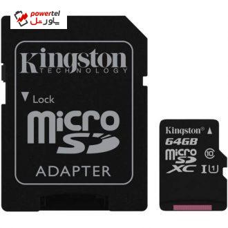 کارت حافظه microSDXC کینگستون مدل Canvas کلاس 10 استاندارد UHS – U1 ظرفیت 64 گیگابایت 80MBps به همراه آداپتور SD