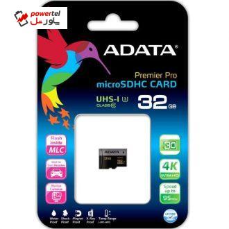 کارت حافظه‌ microSDHC ای دیتا مدل Premier Pro کلاس 10 استاندارد UHS-I U3 سرعت 95MBps ظرفیت 32 گیگابایت