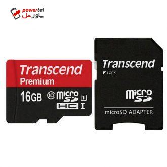 کارت حافظه‌ microSDHC ترنسند مدل Premium کلاس 10 استاندارد U1 سرعت 90MBps  ظرفیت 16 گیگابایت به همراه آداپتور SD