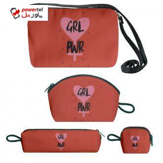 کیف دخترانه طرح grl pwr کد fd129  مجموعه 4 عددی